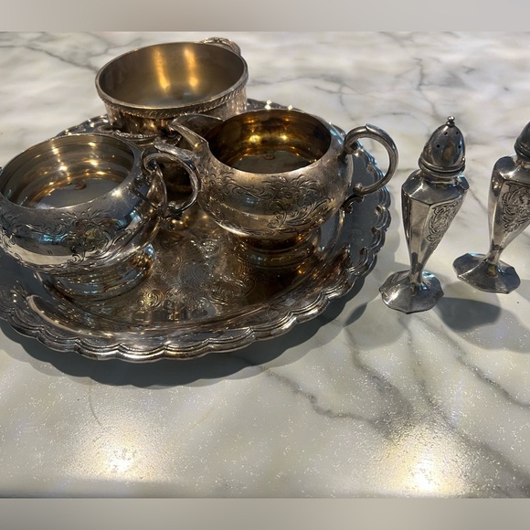 Tea set with salt and pepper shaker real silver heavy - Picture 1 of 5